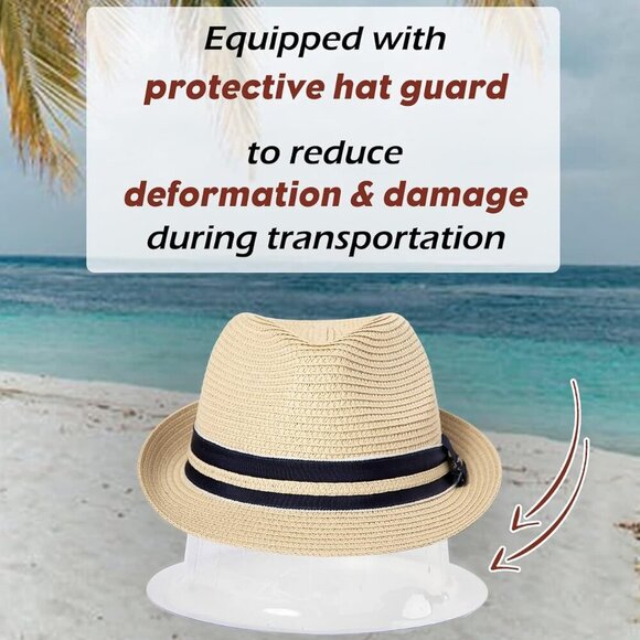 Stylish Tan Fedora Hat with Navy Band - Picture 3 of 5